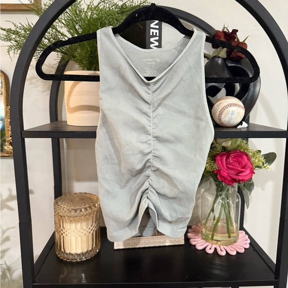 Free People intimately Light Gray Ruched Tank Top size medium large stretchy - Picture 1 of 4
